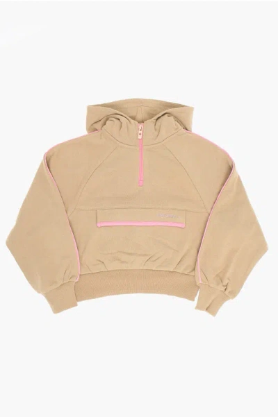 Converse Cotton Blend Hoodie With Half Zip In Neutral