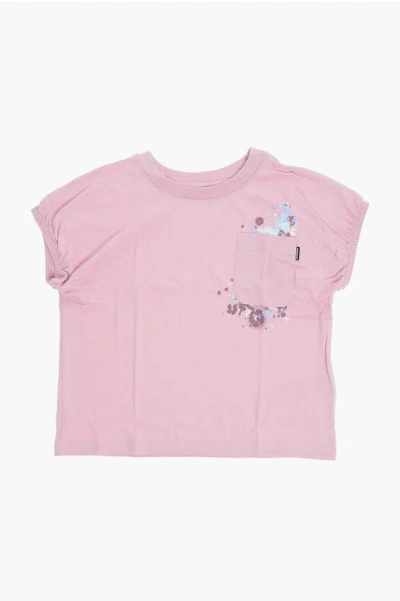 Converse Crew-neck Relaxed Boxy T-shirt With Breast Pocket And Flower In Pink