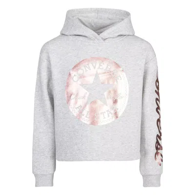 Converse Kids' Cropped Foil Hoodie Girls Heather Gray Graphic Pullover Red581