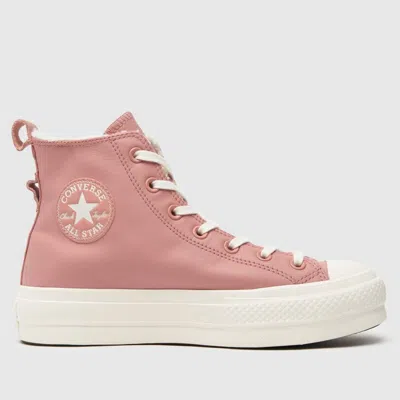 Converse Ctas Hi Lift A04246c Women's Pink Lined Leather Shoes Size Us 5.5 Zj147