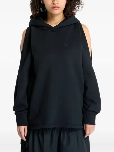 Converse Cut-out Shoulder Hoodie In Black