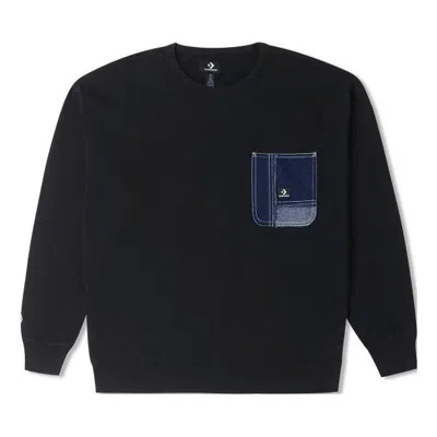 Converse Denim Patchwork Crew Sweatshirt 'black'