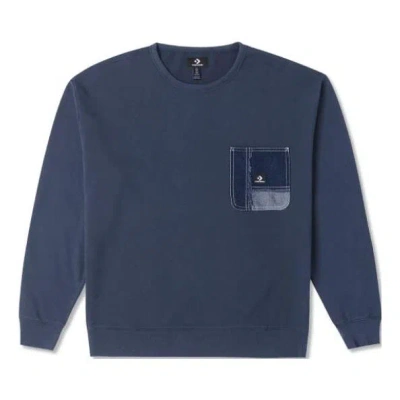 Converse Denim Patchwork Crew Sweatshirt 'navy' In Blue