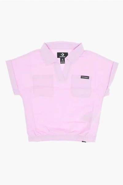 Converse Double Breast Pocket V-neck Dolman Blouse In Pink
