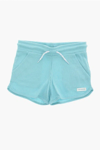 Converse Drawstring Ribbed Shorts In Blue
