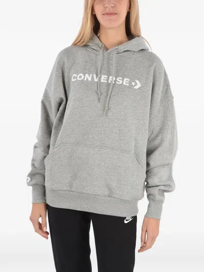 Converse Embroidered Logo-print Hoodie In Grey