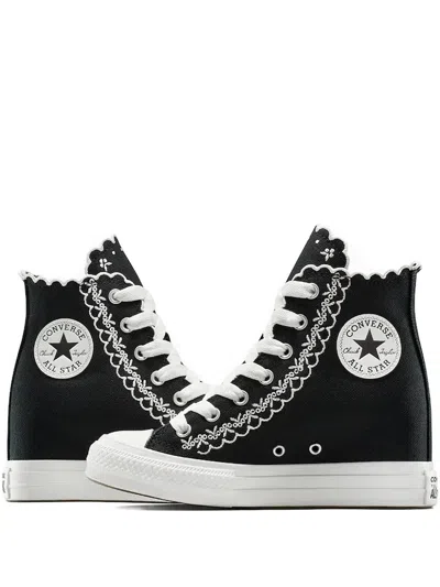 Converse Embroidered Scalloped-edge Sneakers In Black