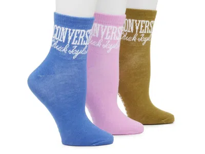 Converse Flat Knit Quarter Ankle Socks 3 Pack In Multi