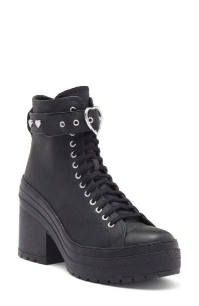 Converse Gender Inclusive Chuck 70 De Luxe Block Heel Platform High Top Sneaker In Black/black/silver