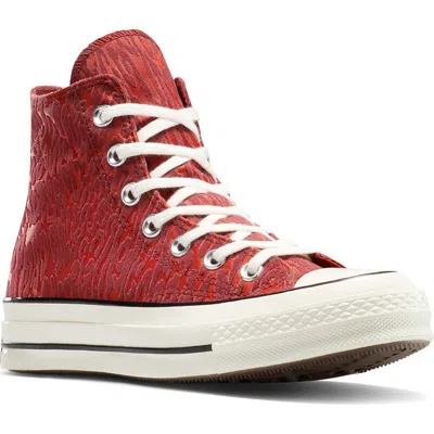 Converse Gender Inclusive Chuck 70 Leopard Flocked Satin Low Top Sneaker In Red