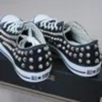 Pre-owned Converse Genuine  All-star Row-top With Studs Sneakers Sheos Black