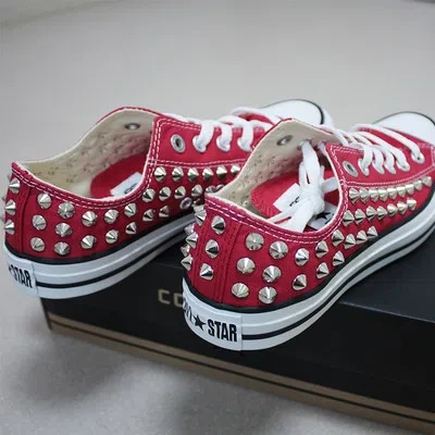 Pre-owned Converse Genuine  All-star Row-top With Studs Sneakers Sheos Red