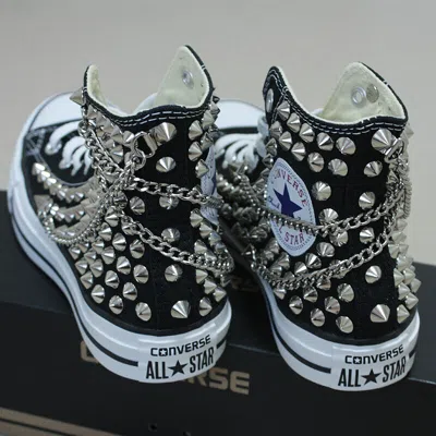 Pre-owned Converse Genuine  All-star With Studs & Chains Sneakers Sheos Black