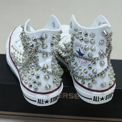 Pre-owned Converse Genuine  All-star With Studs & Chains Sneakers Sheos White