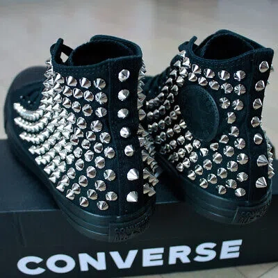 Pre-owned Converse Genuine  Monocrome-black With Silver Studs All-star Chuck Taylor Sneaker