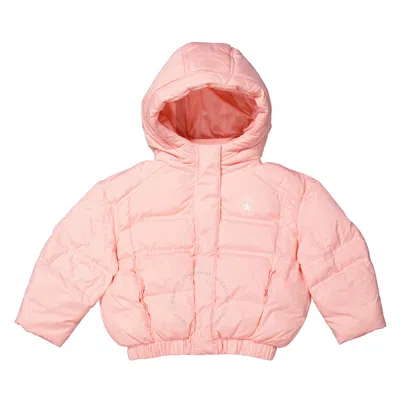 Converse Kids'  Girls Bleached Coral Logo Puffer Jacket In Pink