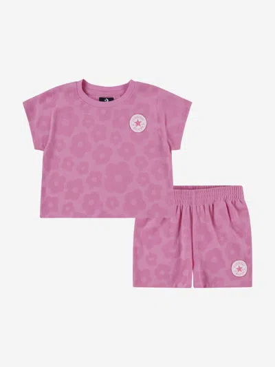 Converse Kids'  Girls Floral Jacquard Short Set In Pink