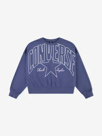 Converse Kids'  Girls Relaxed Boxy Graphic Sweatshirt In Blue