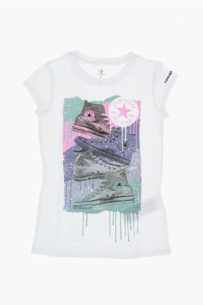 Converse Glitter Maxi Printed Crew-neck T-shirt In White