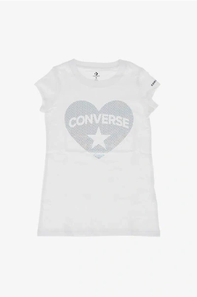 Converse Heart Print T-shirt In Gray