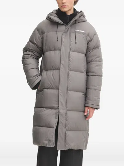 Converse Hooded Puffer Jacket In Gray