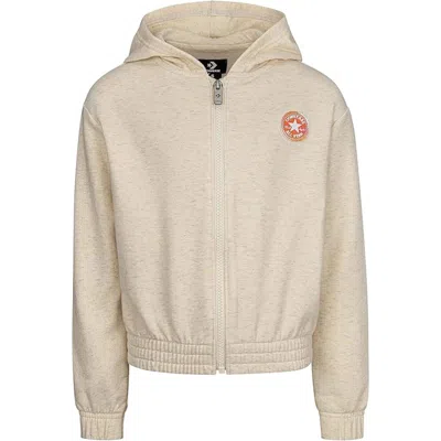 Converse Kids' Hoodie Girls Coconut Fleece Stretch Drop Shoulder Full Zip Red482 In Neutral
