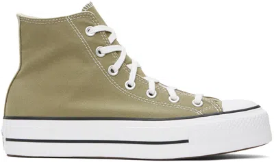 Converse Khaki Chuck Taylor All Star Lift Platform Trainers In Mossy Sloth/white/bl