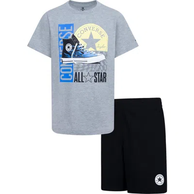 Converse Kids' All Star Gfx Logo T-shirt & Shorts Set In Black/grey