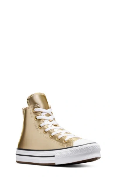Converse Kids' Chuck Taylor® All Star® Lift High Top Sneaker In Metallic Gold/white/ivory