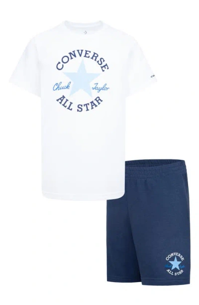 Converse Kids' Dissected Logo T-shirt & Shorts Set In Blue/ White