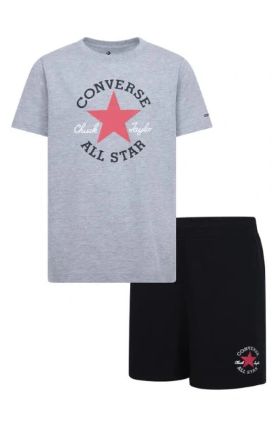 Converse Kids' Dissected Logo T-shirt & Shorts Set In Dark Grey Heather/ Black