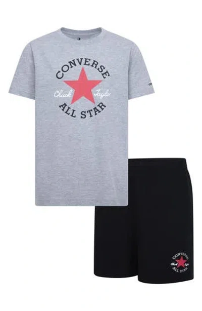 Converse Kids' Dissected Logo T-shirt & Shorts Set In Dark Grey Heather/black