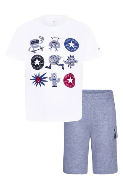 Converse Kids' Distorted Graphic T-shirt & Cargo Shorts Set In White