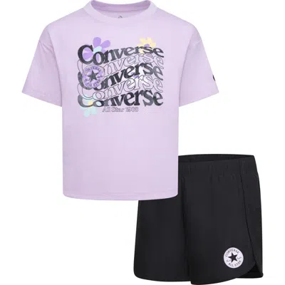 Converse Kids' Graphic T-shirt & Pull-on Shorts In Black