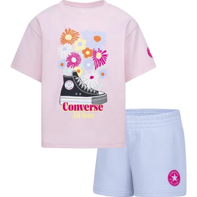 Converse Kids' Graphic T-shirt & Pull-on Shorts In Cloudy Gaze