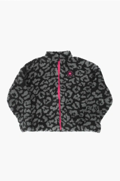 Converse Leopard Printed Sherpa Jacket In White
