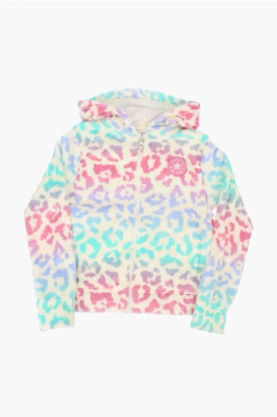 Converse Leopard Printed Sherpa Sweatshirt In Multi