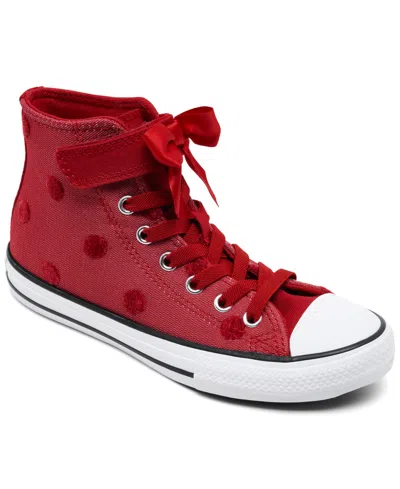 Converse Kids' Little Girls Chuck Taylor All Star Bows High Top Fastening Strap Casual Sneakers From Finish Line In Red