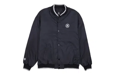Converse Logo Baseball Jacket 'black' In Blue