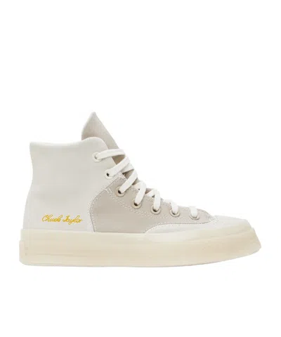 Converse Logo Embroidered High Upper Board Shoes In White