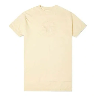 Converse Logo Embroidered Loose Casual Mid-length Short Sleeve 'light Yellow' In Neutral