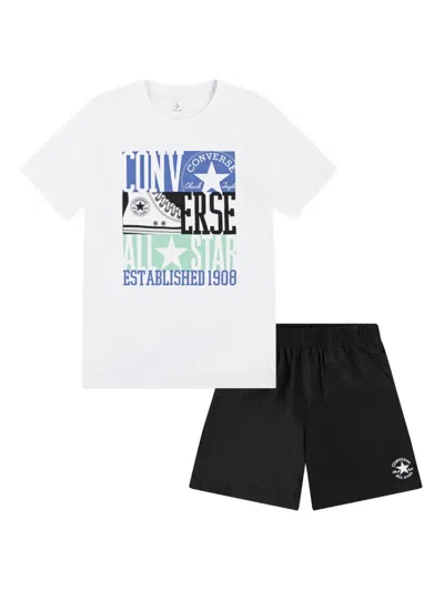 Converse Kids' Logo-print Shorts Set In White