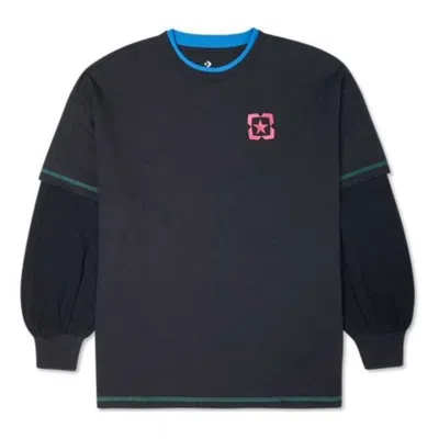 Converse Logo Printed Sweater Asia Sizing 'black Blue'