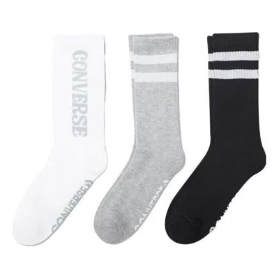 Converse Logo Stripes Crew Socks Three Pairs 'white Grey Black'