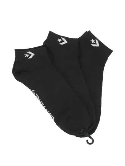 Converse Logo-embroidered Ankle Socks (set Of Three) In Black