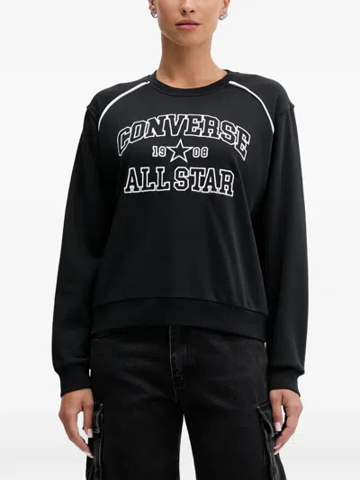 Converse Logo-embroidered Piping-detail Sweatshirt In Black
