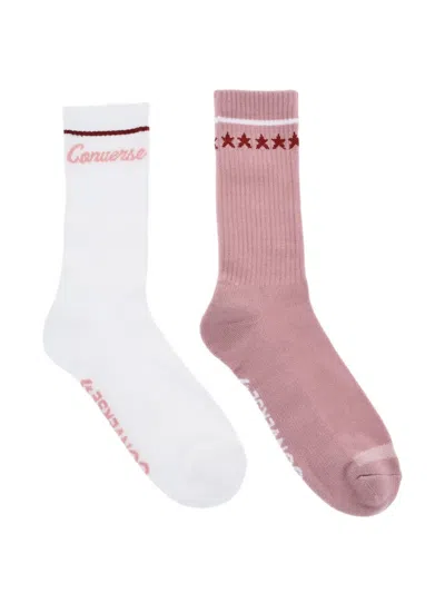 Converse Logo-embroidered Star-print Socks (set Of Two) In White