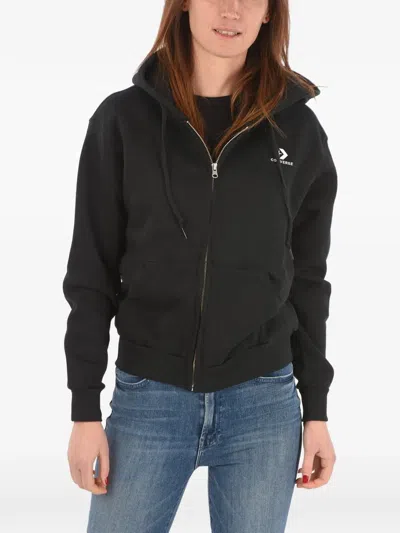 Converse Logo-embroidered Zip-up Hoodie In Black