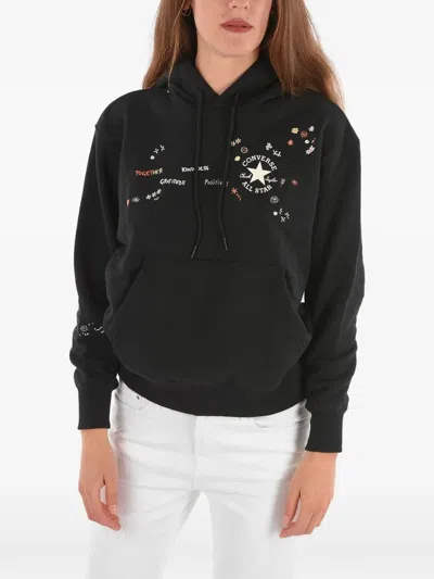 Converse Logo-print Pouch-pocket Hoodie In Black