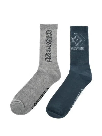 Converse Logo-print Ribbed Socks (set Of Two) In Grey